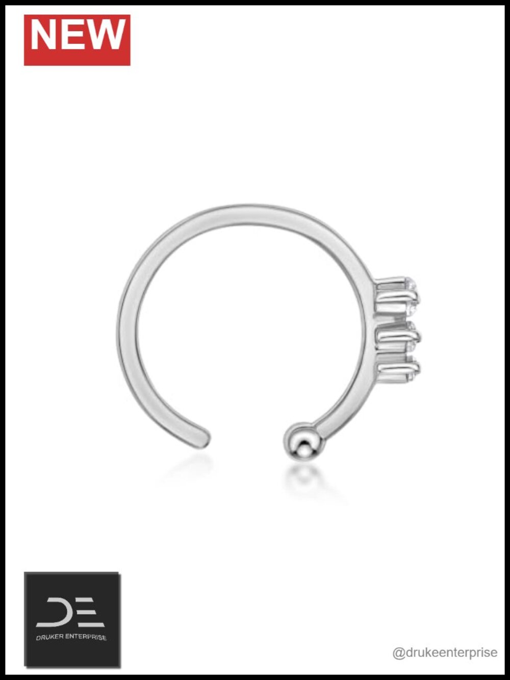 14k White Gold Lab Grown Diamond Nose Hoop Ring 20 Gauge 0.025 Carat